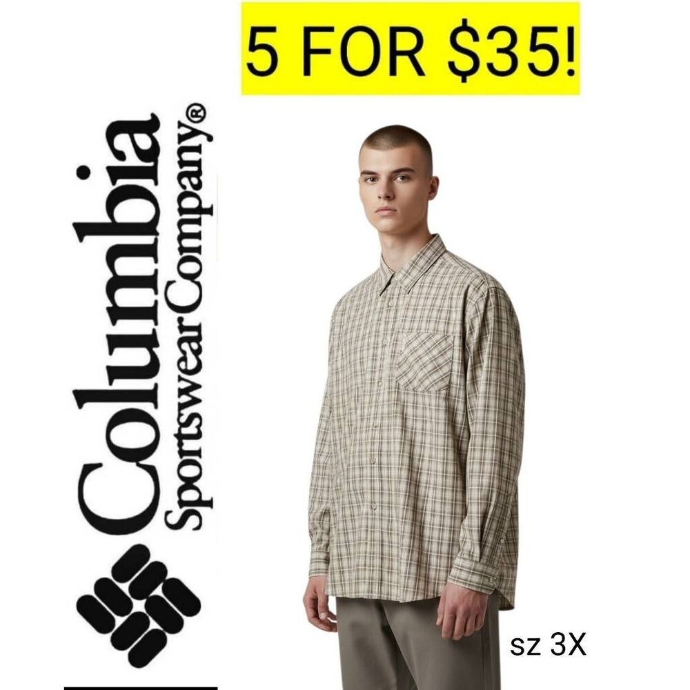 Columbia Sportswear Co Neutral Tan Plaid Long Sleeve Button Down Shirt Sale